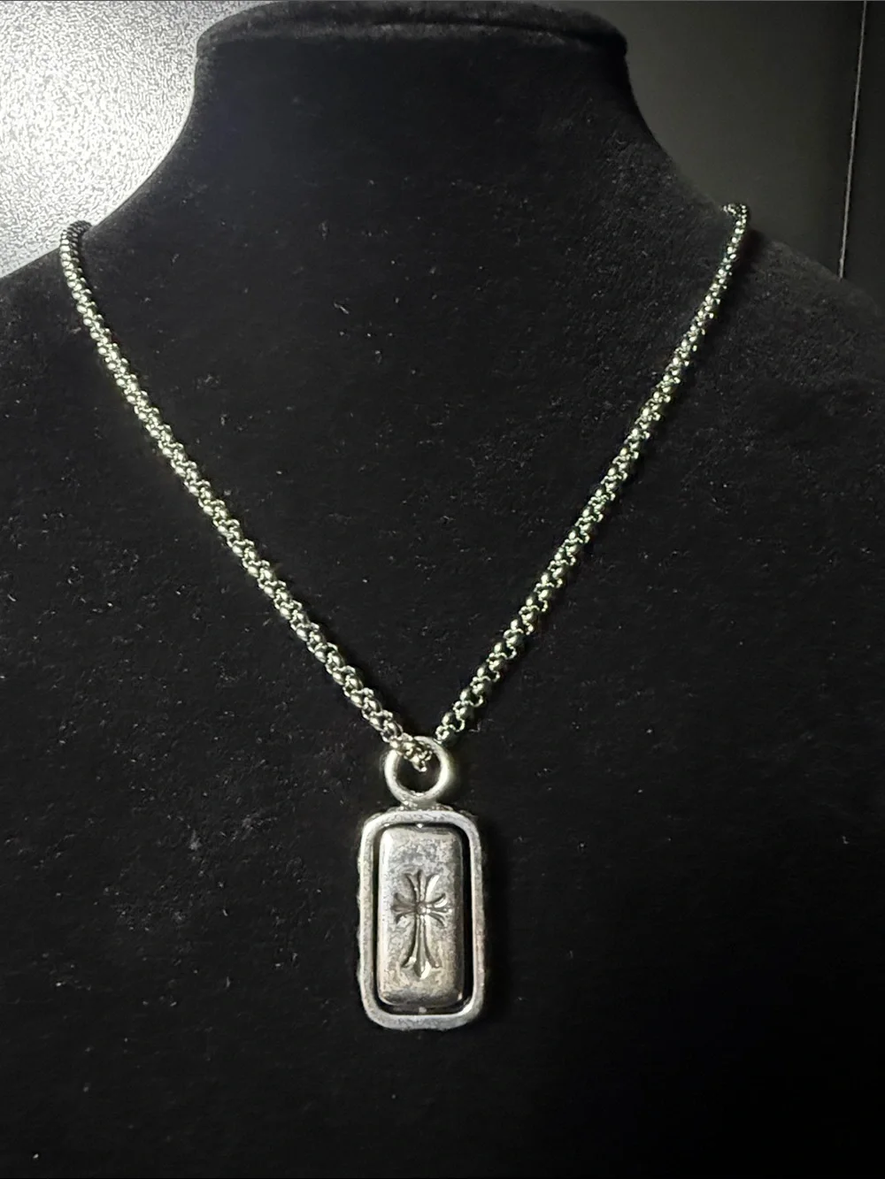 Sterling-Style Silver Cross Rectangular Pendant Necklace - Men’s Jewelry